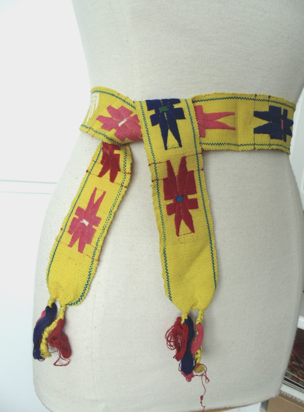 Vtg Guatemalan Faja Sash Belt Hand-Woven Embroidery Birds Stars Boho Folk Art